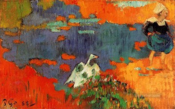  agua lienzo - Paul Gauguin mujer bretona y ganso junto al agua 1888